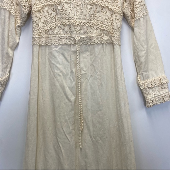 Vintage Gonzalo Bauer Girasol Mexican Tan Prairie Lace Long Sleeve Maxi Dress - Picture 5 of 16